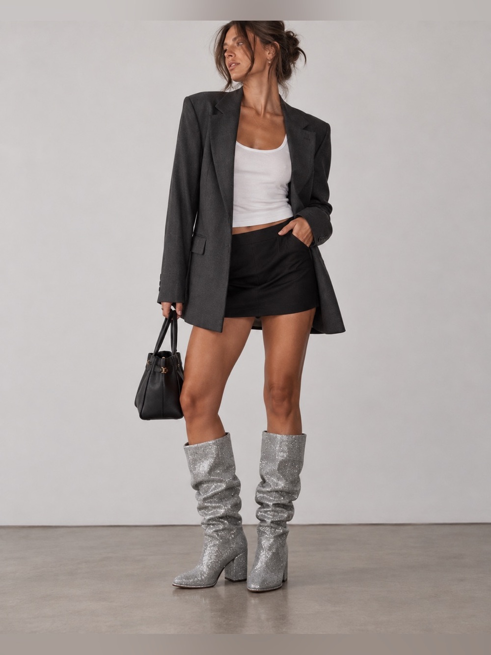 Stuart Weitzman Smashing Silver Metallic Slouch Boots – Size 37 / 7 GO-GO disco - Picture 11 of 11